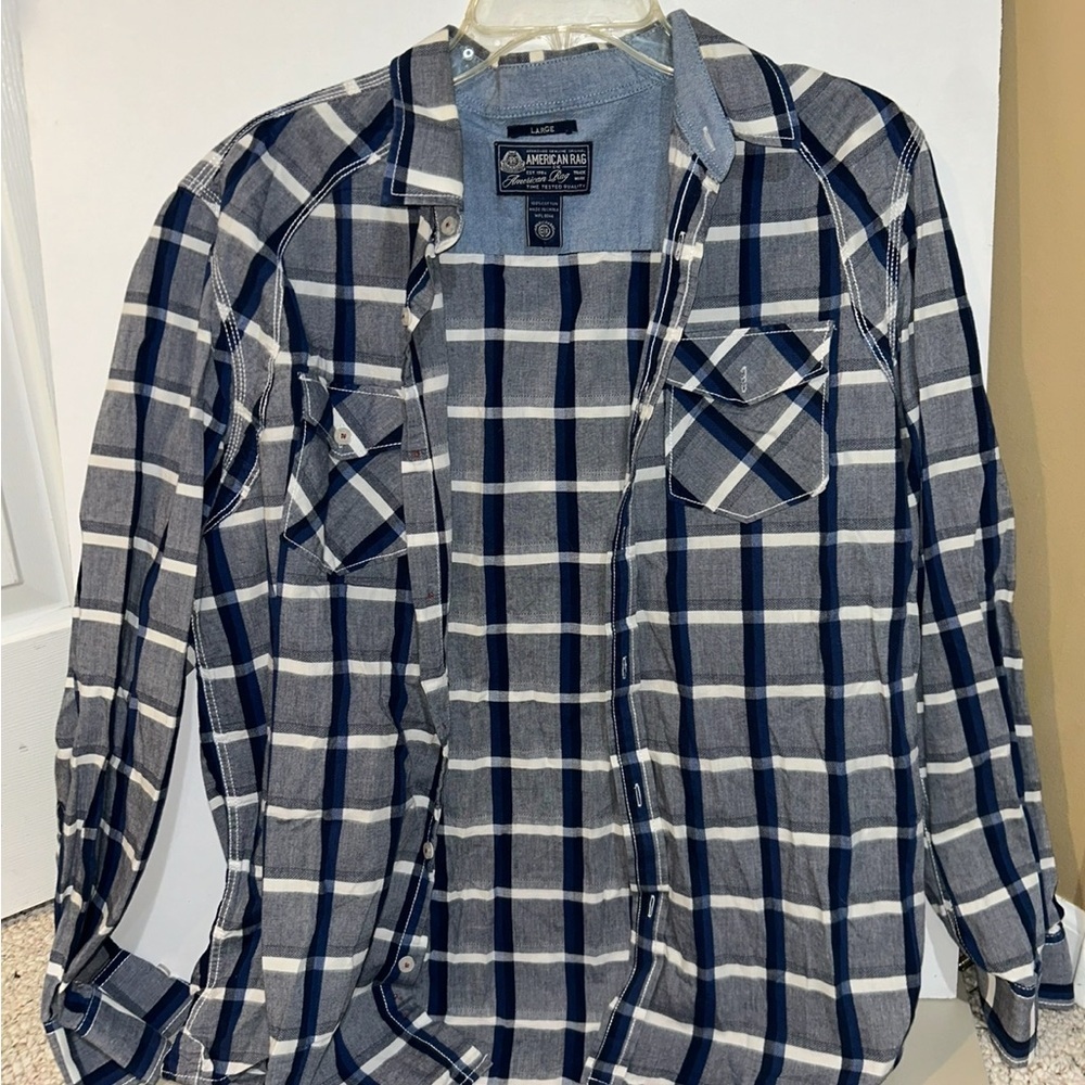 American Rag Blue and White Checkered Shirt size L